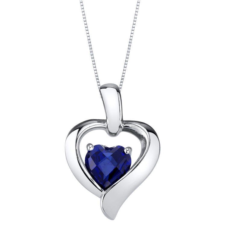 Sterling Silver Heart Shape Created Sapphire Pendant