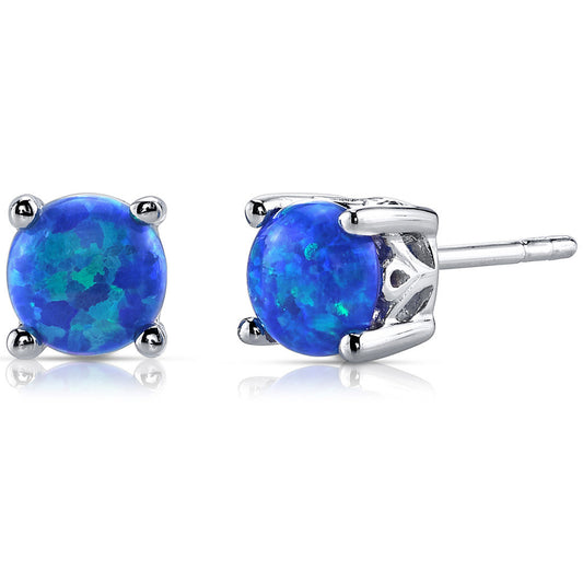 Sterling Silver Azure Blue Opal Round Scroll Stud Earrings