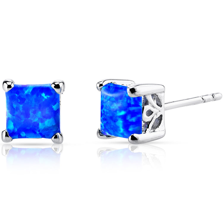 Sterling Silver Blue Created Opal Stud Earrings