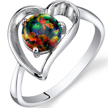 Sterling Silver Blazing Black Opal Heartswing Ring