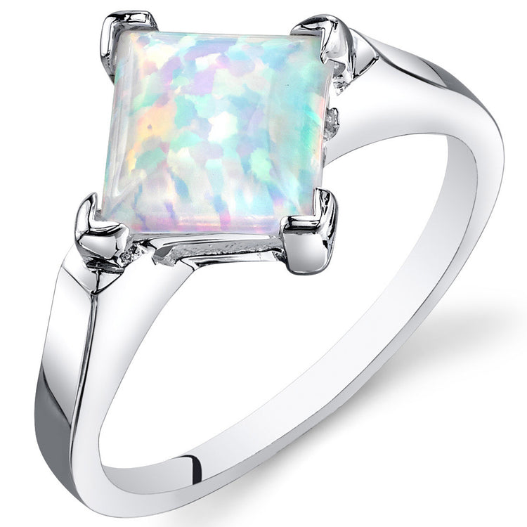 Sterling Silver Princess Cut White Opal Ring