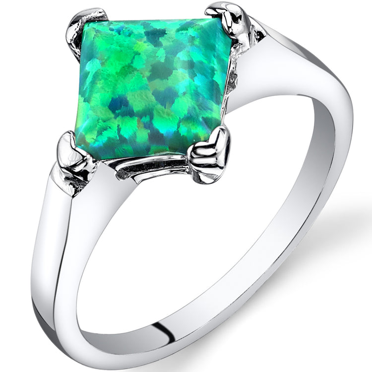 Sterling Silver Princess Cut Absinthe Green Opal Ring